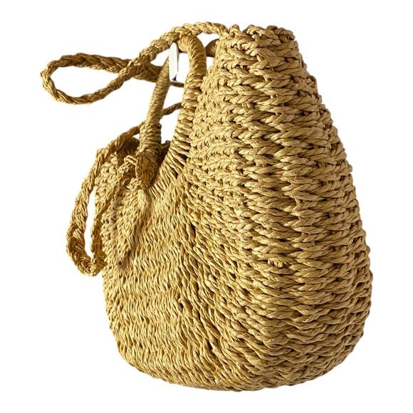 Billabong Woven Rattan Straw Crossbody Shoulder Bag Tan Coastal Beach Vacation - Picture 4 of 6